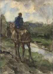 Chasseur à cheval sur le chemin de chasse