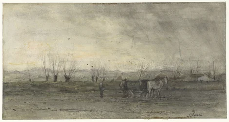 Paysage avec paysan labourant