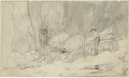 Chariot de bœufs sur un chemin de montagne