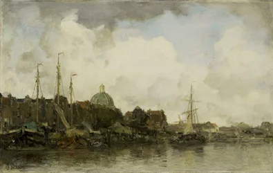Paysage urbain avec une église à dôme