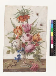 Gobelet en verre vénitien contenant des fleurs avec un lézard et des insectes, 1634