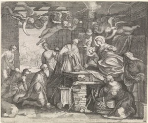 Adoration des mages avec anges