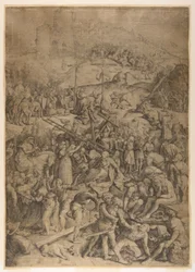 La moquerie, la flagellation et la crucifixion du Christ