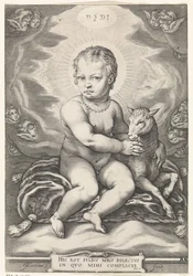 Enfant Jésus assis avec un agneau