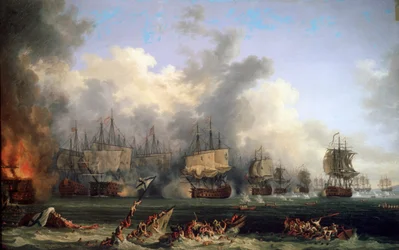 Le naufrage du cuirassé russe St. Evstafius dans la bataille navale de Chesma, 1771