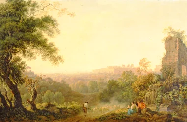 Vue de Rome avec paysans et ruines