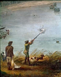 La chasse à la foulque de Ferdinand Ier des Deux-Siciles (ou Ferdinand IV de Naples) (1751-1825) sur le lac Fusaro près de Naples, Italie (Ferdinand IV chassant la foulque sur le lac Fusaro) (détail)