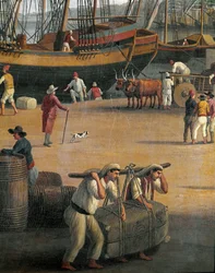 Vue du port de Messine, travailleurs