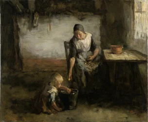 Femme épluchant des pommes de terre