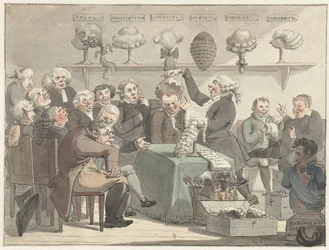 Hommes essayant des perruques