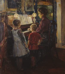 Femme et enfants au piano