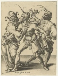 Trois hommes dansant