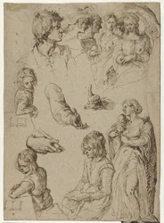 Étude de mains et de figures Feuille d