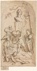 Buste de Diane avec putti et attributs de chasse