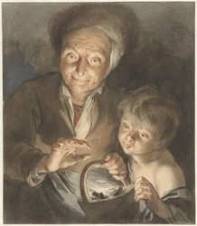 Vieille femme avec enfant et test de feu