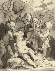 Putti jouant de la lyre