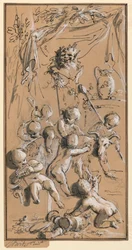 Putti jouant devant un ermite