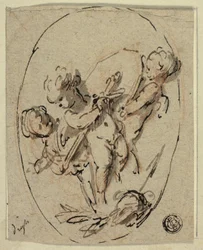 Putti avec bouclier et épée