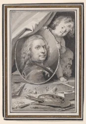 Autoportrait dans un encadrement décoratif allégorique
