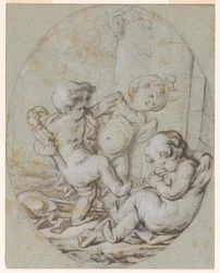 Trois putti : Conception pour une peinture en grisaille