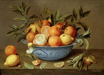 Nature morte aux oranges et aux citrons dans un plat en porcelaine Wan-Li
