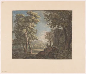 Paysage arcadien avec ruine antique et deux hommes