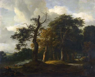 Une route à travers un bois de chênes