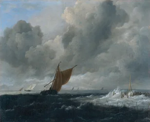 Dutch : Mer houleuse avec voiliers Mer houleuse avec voiliers
