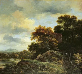 Paysage avec colline boisée