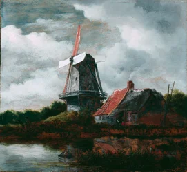 Paysage avec maison de ferme et moulin à vent