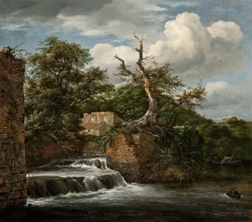 Paysage avec un moulin et des ruines
