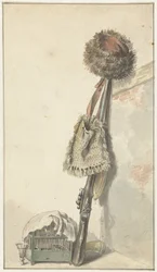 Nature morte de chasse avec cage à oiseaux