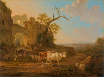 Paysage avec des vaches près d