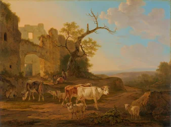 Paysage avec des vaches près d