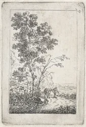 Homme avec un âne dans un paysage