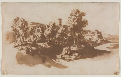 Paysage avec fortification entre Marino et Frascati