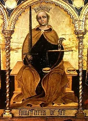La Justice entre Saint Michel et Saint Gabriel (détail de la Justice), 1421