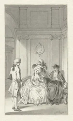 Intérieur avec ecclésiastique, dame et jeune homme