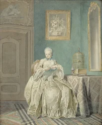 Jeune fille brodant