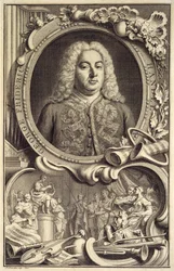 Portrait de G.F. Handel, inscrit avec le titre, 