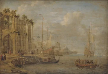 Scène de port avec ruines antiques