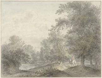 Paysage forestier avec cavalier et étang