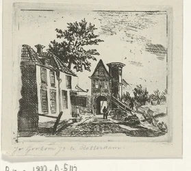 Vue de la ville avec porte