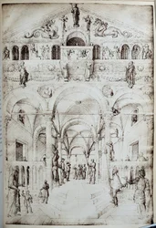 La flagellation du Christ Dessin à la plume et encre par Jacopo Bellini