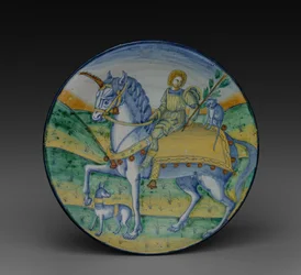 Assiette : Homme chevauchant une licorne, vers 1510