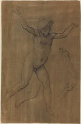 Ange en vol, vers 1594 (craie noire et mine de plomb sur papier préparé brun)