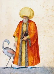 Homme turc avec flamant rose, dessin de Jacopo Ligozzi (1547-1627)