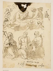 Saints Antoine, Jérôme et Bernardin à genoux, avec la Vierge et l