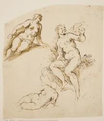 Études pour une femme assise et deux femmes prosternées