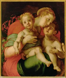 Madone, enfant Jésus et jeune Saint Jean-Baptiste (peinture sur bois)